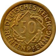 Germany 50 Rentenpfennig 1923 F KM# 34 Rentenmark Coinage coin obverse Germany 50 Rentenpfennig 1923 F KM# 34 Rentenmark Coinage coin obverse