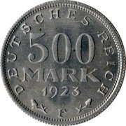 Germany 500 Mark 1923 F KM# 36 Mark Coinage coin obverse Germany 500 Mark 1923 F KM# 36 Mark Coinage coin obverse