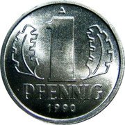 Germany Pfennig 1990 A KM# 8.2 Democratic Republic / Standard Coinage coin reverse Germany Pfennig 1990 A KM# 8.2 Democratic Republic / Standard Coinage coin reverse