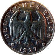 Germany Reichsmark 1927 J KM# 44 Reichsmark Coinage coin obverse Germany Reichsmark 1927 J KM# 44 Reichsmark Coinage coin obverse