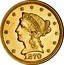 USA 2 ½ D. Coronet Head - Quarter Eagle 1870 KM# 72 LIBERTY coin obverse