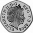 UK Fifty Pence Bottom Center 2008 British Royal Mint Proof KM# 1112c ELIZABETH II D G REG F D 2008 coin obverse