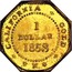 USA 1 Dollar California Liberty (Octagonal) 1853 KM# 13.2 CALIFORNIA GOLD * N (DERI) * 1 DOLLAR *YEAR* coin reverse