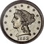 USA One Cent Pattern 1853 Proof LIBERTY 1853 coin obverse