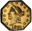 USA 1/4 Doll 1881 KM# 1.10 Small size Gold Coins 1881 coin obverse