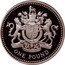 UK Pound Royal Arms (Piedfort) 1993 Proof KM# P16 HONI SOIT QUI MAL Y PENSE DIEU ET MON DROIT ONE POUND coin reverse