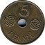 Finland 5 Pennia Hole center 1943 KM# 64.1 5 PENNIÄ coin reverse