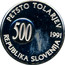Slovenia 500 Tolarjev 1st Anniversary of Independence 1991 Proof KM# 1 PETSTO TOLARJEV 500 1991 REPUBLIKA SLOVENIJA coin obverse