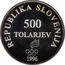 Slovenia 500 Tolarjev Olympic Centennial 1996 Proof KM# 36 REPUBLIKA SLOVENIJA 500 TOLARJEV 1996 coin obverse