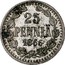 Finland 25 Pennia Alexander II Large letters 1866 S KM# 6.1 25 PENNIÄ DATE coin reverse