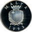 Malta 5 Liri 1994 Football World Cup in the United States 1993 Proof KM# 107 MALTA REPUBBLIKA TA'MALTA 1993 coin obverse
