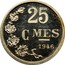 Luxembourg 25 Cmes Crowned shield of Luxembourg 1946 (fr) ESSAI - Rare KM# E44 25 CMES 1946 coin reverse