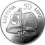 Lithuania 50 Litu 100th anniversary Death of Vincas Kudirka 1999 Proof KM# 119 LIETUVA 50 LITŲ IŠ PRAEITIES TAVO SŪNŪS TE STIPRYBĘ SEMIA LMK coin obverse