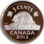 Canada 5 Cents (A Beaver) 5 CENTS CANADA 2012 K G coin reverse