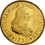 Spain 8 Escudos Fernando VI Madrid 1750 JB M. Durr and R. Michel Monnaies d'Or d'Espagne sale 11-99, XF realized $ 28,160 KM# 385 FERDINANDUS VI D G HISP REX 1750 coin obverse