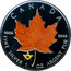Canada 5 Dollars Maple leaf (Orange) 2007 Proof KM# 729 CANADA 9999 9999 FINE SILVER 1 OZ ARGENT PUR coin reverse