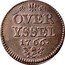 Netherlands Duit Small bust of stadtholder Willem V 1766 Eagle KM# 102 OVER YSSEL 1766 coin reverse