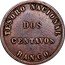 Argentina 2 Centavos Radiant Sunface 1854 Coin rotation KM# 24 TESORO NACIONAL BANCO DOS CENTAVOS coin reverse