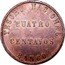 Argentina 4 Centavos Radiant Sunface 1854 Coin rotation, Unknown South American mint, crude type KM# 25 TESORO NACIONAL CUATRO CENTAVOS BANCO coin reverse