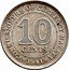 Malaysia 10 Cents George VI Malaya 1941 KM# 4 COMMISSIONNERS OF CURRENCY MALAYA 10 CENTS 1941 coin reverse