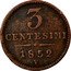 Italy 3 Centesimi Franz Joseph I 1852 V C# 30.2 3 CENTESIMI 1852 V coin reverse
