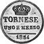 Italy 1-1/2 Tornese Ferdinando II 1854 KM# 365 TORNESE UNO E MEZZO 1854 coin reverse