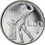 Italy 50 Lira Roman gods. Vulcan 1991 R Proof KM# 95.2 1994 L.50 R coin reverse
