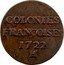 France 9 Deniers French Colonies 1722 H KM# 5.2 COLONIES FRANÇOISES 1722 H coin reverse