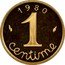 France 1 Centime Grain Sprig 1980 KM# P655 1985 1 CENTIME coin reverse