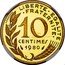 France 10 Centimes (Piedfort) KM# P661 LIBERTE EGALITE FRATERNITE 10 CENTIMES 1980 A. DIEUDONNE coin reverse