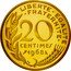 France 20 Centimes (Piedfort) KM# Pn395 LIBERTE EGALITE FRATERNITE 20 CENTIMES 1968 A. DIEUDONNE coin reverse