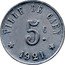 France 5 Centimes Commune of Caen 1921  VILLE DE CAEN 5C. 1921 coin reverse