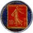 France 10 Centimes (Type 1. Red Stamp with Blue Marked Text Background) REPUBLIQUE FRANCAISE 10C POSTES coin obverse