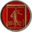 France 10 Centimes Type 1a. Red Stamp with Red Background 1920 REPUBLIQUE FRANCAISE 10C POSTES coin obverse