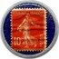 France 10 Centimes Type 2. Red Stamp with Blue Marked Text Background 1920 REPUBLIQUE FRANCAISE 10C POSTES coin obverse