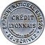 France 10 Centimes Type 2. Red Stamp with Blue Marked Text Background 1920 CRÉDIT LYONNAIS "FYP" B TE -S.G.D.G. PARIS EMPRUNT NATIONAL 6% 1920 SOUSCRIVEZ coin reverse