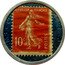 France 10 Centimes (Type 2a. Red Stamp with Blue Marked Text Background) REPUBLIQUE FRANCAISE 10C POSTES coin obverse