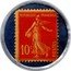 France 10 Centimes Type 3. Red Stamp with Blue Background 1920 REPUBLIQUE FRANCAISE 10C POSTES coin obverse