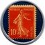 France 10 Centimes (Type 3a. Red Stamp with Blue Background) REPUBLIQUE FRANCAISE 10C POSTES coin obverse