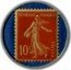 France 10 Centimes Type 4b. Red Stamp with Blue Background 1920 REPUBLIQUE FRANCAISE 10C POSTES coin obverse