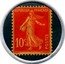 France 10 Centimes (Type 4b. Red Stamp with Green Background) REPUBLIQUE FRANCAISE 10C POSTES coin obverse