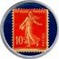 France 10 Centimes (Type 6a. Red Stamp with Blue Background) REPUBLIQUE FRANCAISE 10C POSTES coin obverse