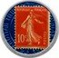 France 10 Centimes (Type 7. Red Stamp with Blue Text Background) REPUBLIQUE FRANCAISE 10C POSTES coin obverse