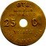France 25 Centimes (Lyon. Omnibus Tramways. With Hole) O.T.L BON POUR UN TRAJET DE 25C. VALABLE JUSQU'AU 31 DÉC. 1924 coin obverse