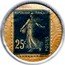 France 25 Centimes (Type 1. Blue Stamp with White Marked Text Background) REPUBLIQUE FRANCAISE 25C POSTES coin obverse