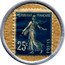 France 25 Centimes (Type 2. Blue Stamp with White Marked Text Background) REPUBLIQUE FRANCAISE 25C POSTES coin obverse