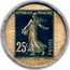 France 25 Centimes Type 3a. Blue Stamp with White Background 1920 REPUBLIQUE FRANCAISE 25C POSTES coin obverse