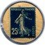 France 25 Centimes Type 8a. Blue Stamp with White Background 1920 REPUBLIQUE FRANCAISE 25C POSTES coin obverse