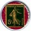France 5 Centimes Type 1. Green Stamp with Pink Marked Text Background 1920 REPUBLIQUE FRANCAISE 5C POSTES coin obverse