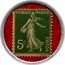 France 5 Centimes Type 2. Green Stamp with Red Marked Text Background 1920 REPUBLIQUE FRANCAISE 5C POSTES coin obverse